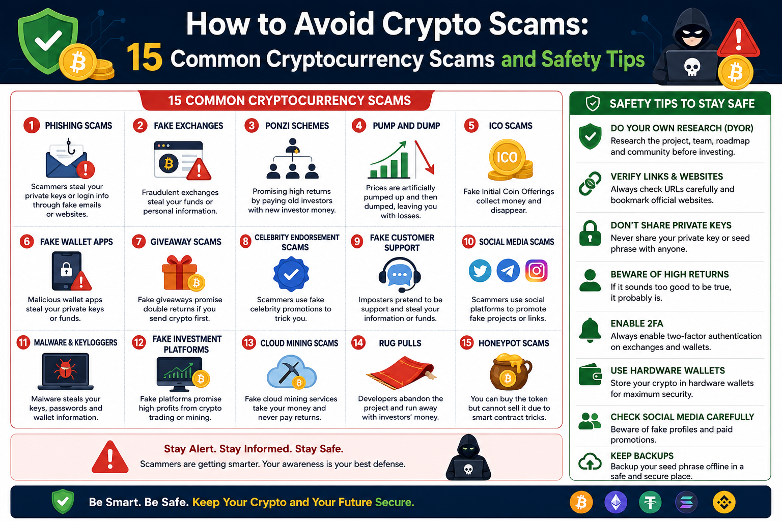 How to Avoid Crypto Scams: 15 Common Cryptocurrency Scams and Safety Tip